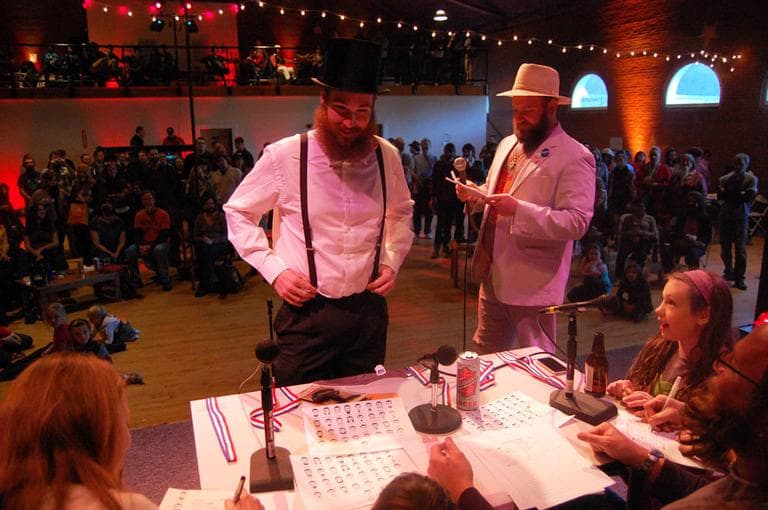 Dustin Taksar’s natural full beard is reviewed by the judges. (Greg Cook)