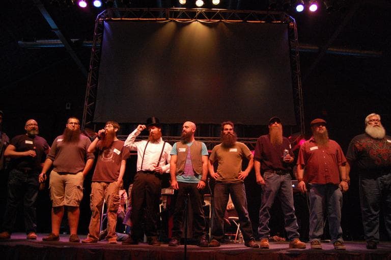All the natural full beard contestants stand on stage. (Greg Cook)