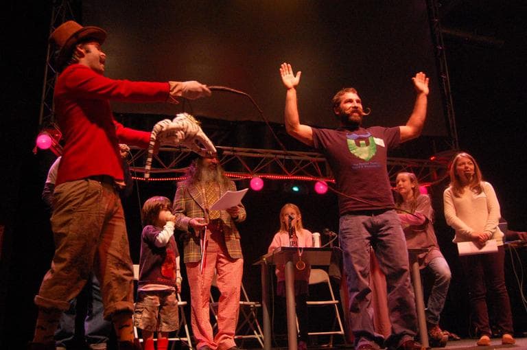David Mosher (right) took the prize for best free-style mustache, defeating runner-up Brian McGregor (left). (Greg Cook)
