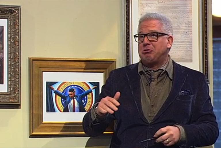 Glenn Beck weighs in on Michael D'Antuono’s painting “The Truth” (behind him), now on view in Boston.