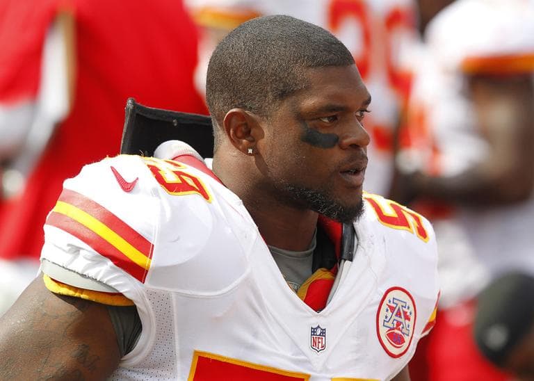 In this Sept. 16, 2012, file photo, Kansas City Chiefs' Jovan Belcher stands on the sidelines during an NFL football game (Bill Wippert/AP)