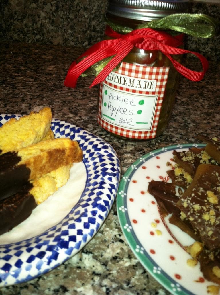 An assortment of homemade holiday gifts. (Kathy Gunst/Here &amp; Now)