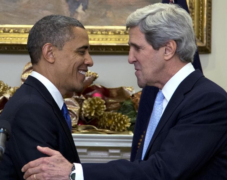 President Barack Obama looks to Sen. John Kerry, D-Mass., after announcing his nomination as the next secretary of state in the Roosevelt Room of the White House, Friday, Dec. 21, 2012, in Washington. (Carolyn Kaster/AP)