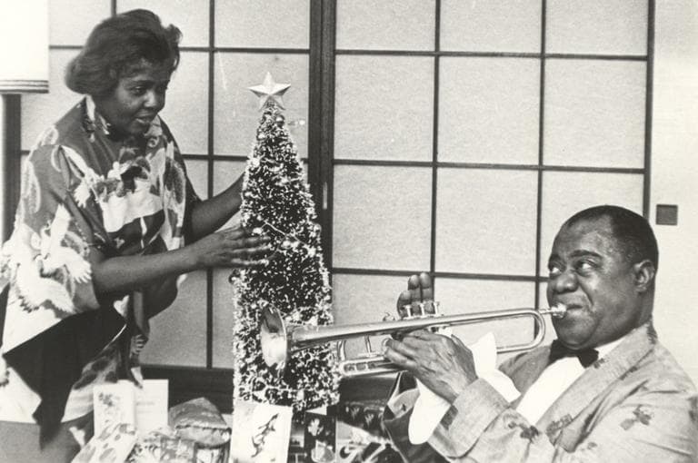 Louis and Lucille Armstrong with a Christmas tree. (Louis Armstrong House)