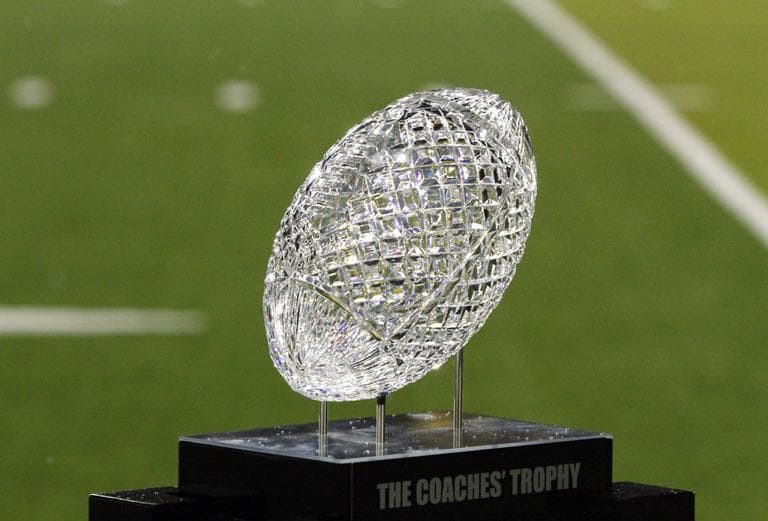 The Coaches’ Trophy is awarded to the winner of the BCS National Championship game. It’s hard to figure out how many titles Notre Dame and Alabama already have. (Don Ryan/AP)