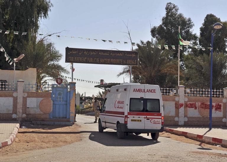 An ambulance enters an hospital near the Algerian gas plant where foreign workers were taken hostage by Islamic militants, in Ain Amenas, Saturday, Jan. 19, 2013. (Anis Belghoul/AP)