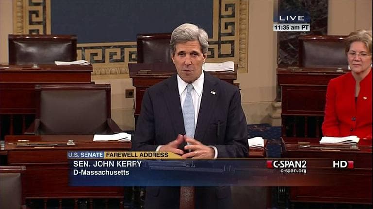 In this screengrab provided by C-SPAN2, Sen. John Kerry gives his last speech as senator Wednesday. (AP)