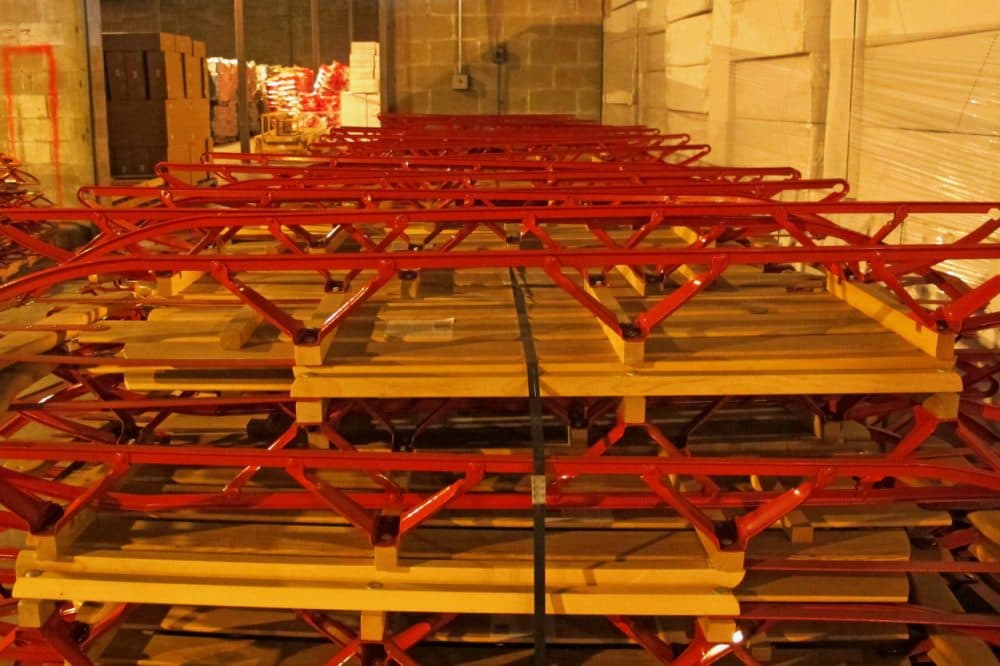 S.L. Allen Company patented the first Flexible Flyer in 1889. Today the iconic sled is still sold around the country, but it's a small part of Paricon's total business. These sleds were made in China and shipped to Paricon's warehouse in Maine. (Doug Tribou/Only A Game)