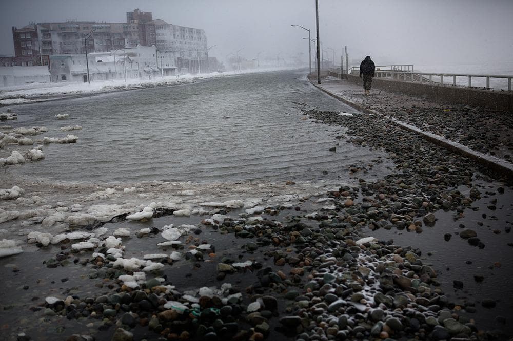 Flooding on Nantasket Ave. in Hull, Mass. (Jesse Costa/WBUR)