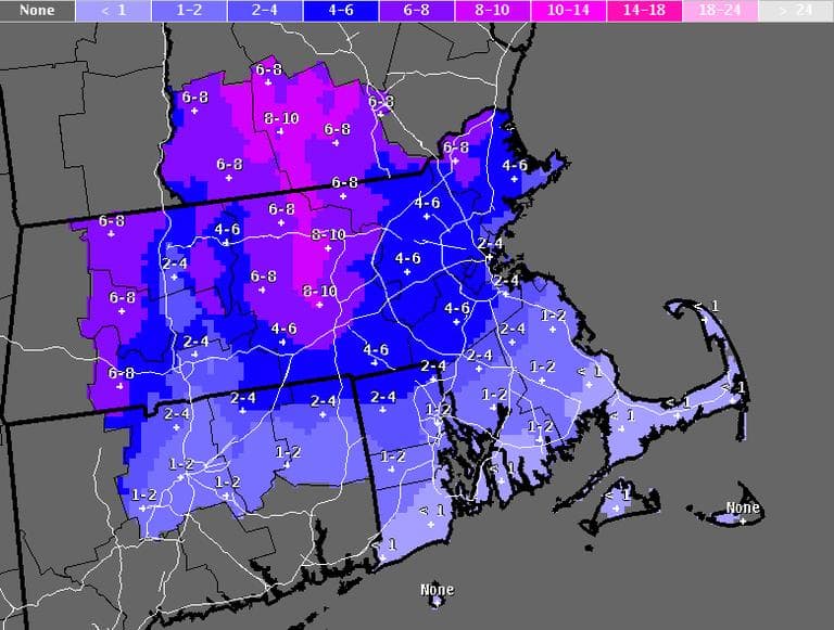 The snow forecast (as of 4 p.m. Friday) for this weekend's anticipated storm. (National Weather Service)