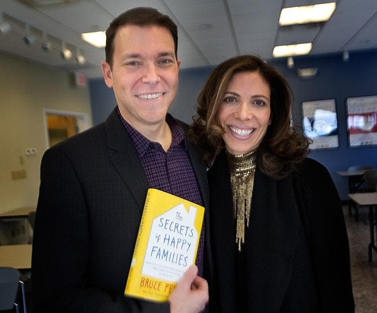 Bruce Feiler and Linda Rottenberg are pictured in the Here &amp; Now studios. (Jesse Costa/WBUR)