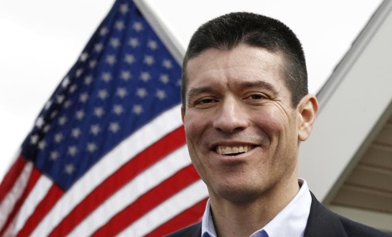 GOP Senate hopeful and former Navy SEAL Gabriel Gomez  outside Brody's Diner in Shrewsbury as he kicked off his campaign on Thursday. (Winslow Townson/AP)