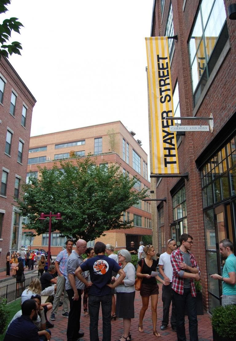 The crowd attending "First Friday" gallery receptions at Boston's Thayer Street gallery district in September. (Greg Cook)