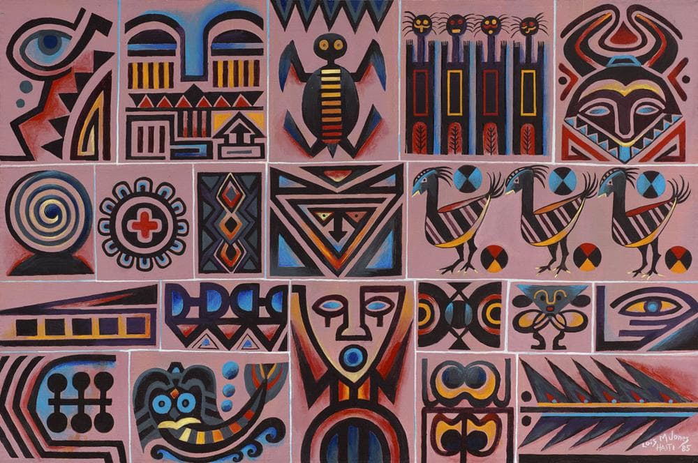 Loïs Mailou Jones "Glyphs," 1985, acrylic on canvas (Courtesy of the Museum of Fine Arts)