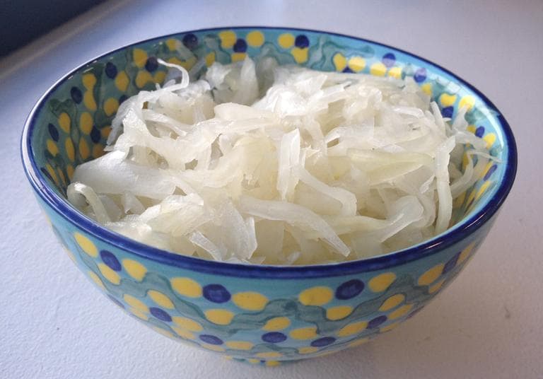 Sauerkraut from Morse's Sauerkraut in North Waldoboro, Maine. (Rachel Rohr/Here &amp; Now)