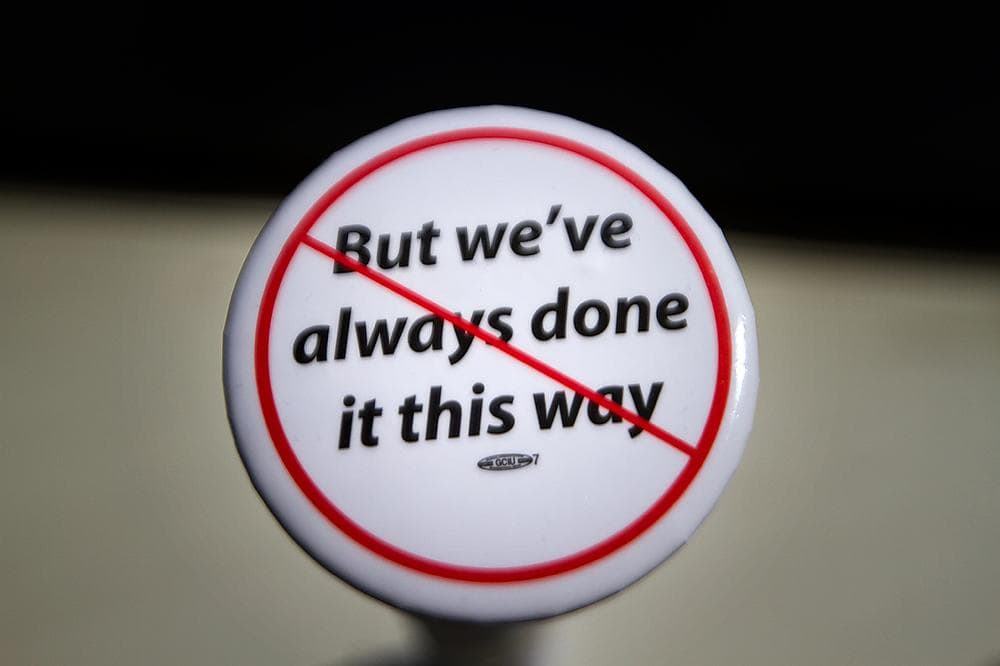 "This is a campaign we started to try to encourage our employees to starting thinking differently," says Mass. Highway Adminstrator Frank DePaola. (Jesse Costa/WBUR)