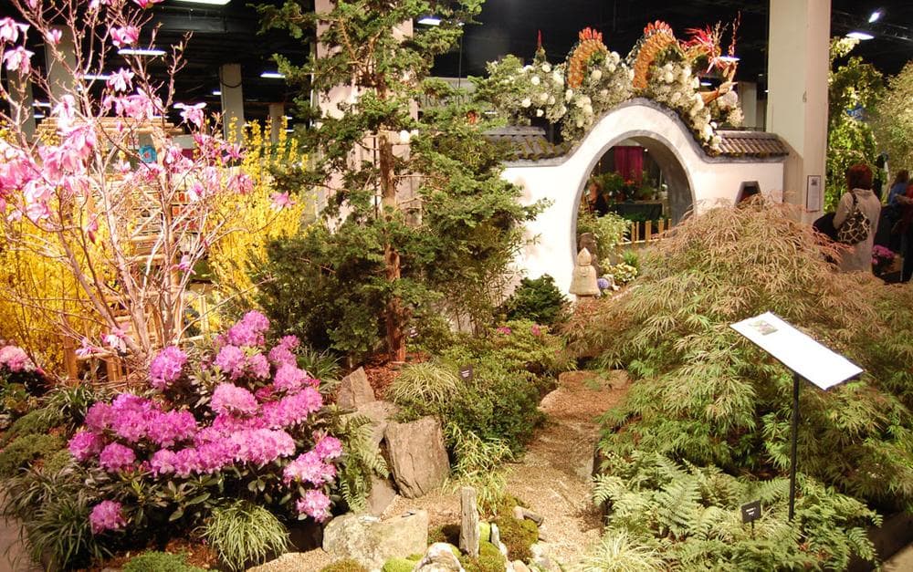 Newport Flower Show's "Jade: Eastern Obsessions" highlights Asian style with low maintenance by eliminating lawn and focusing on perennials. (Greg Cook)