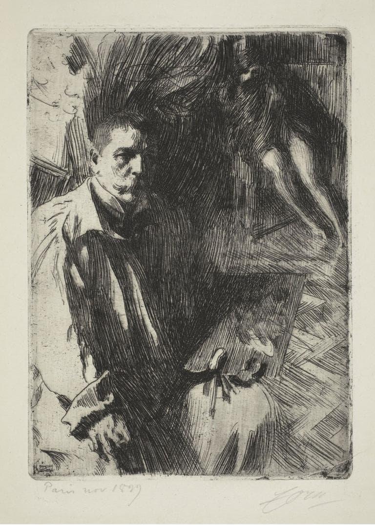 Anders Zorn's 1899 etching "Self-Portrait with Model II." (Courtesy Gardner Museum)
