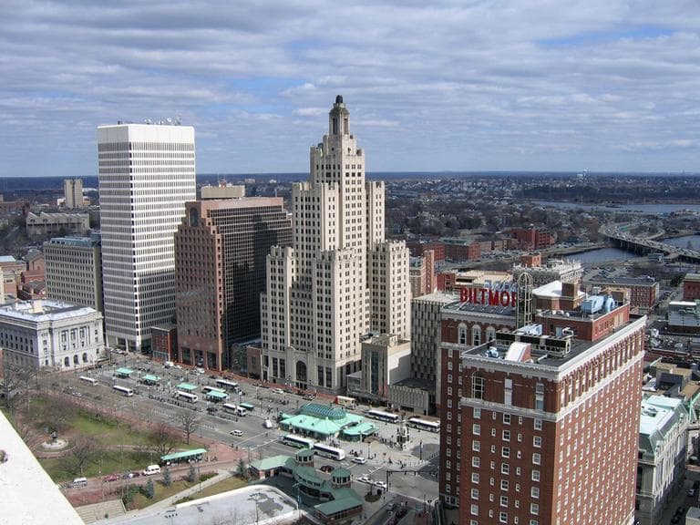The "Superman Building" (center) housed Bank of America in Providence, R.I. (Jef Nickerson/Flickr)