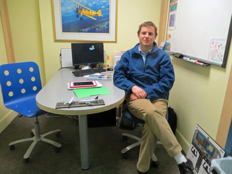 Nick Anderson, a flight instructor with Horizon Aviation based at Norwood Memorial Airport. (Bruce Gellerman/WBUR)