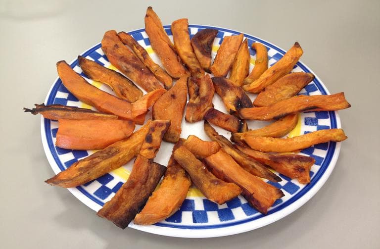 Danielle Cook Navidi's "Oven-Roasted Sweet Potato Fries." (Rachel Rohr/Here &amp; Now)