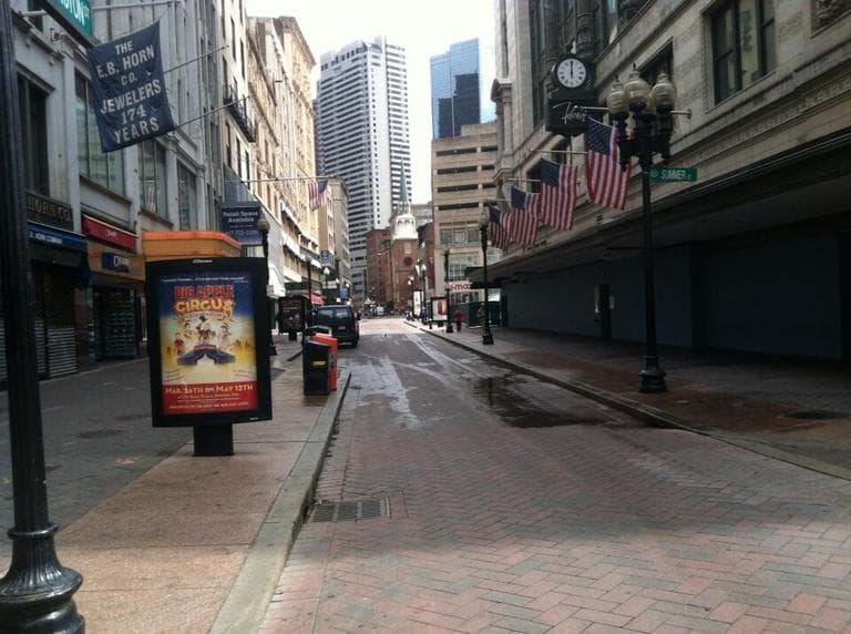 A deserted Downtown Crossing. (Steve Brown/WBUR)