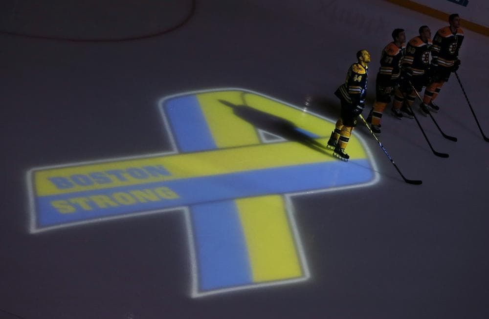 The Bruins hosted the Buffalo Sabres Wednesday at TD Garden in Boston Wednesday in the city's first sporting event following Monday's attacks. (Elise Amendola/AP)