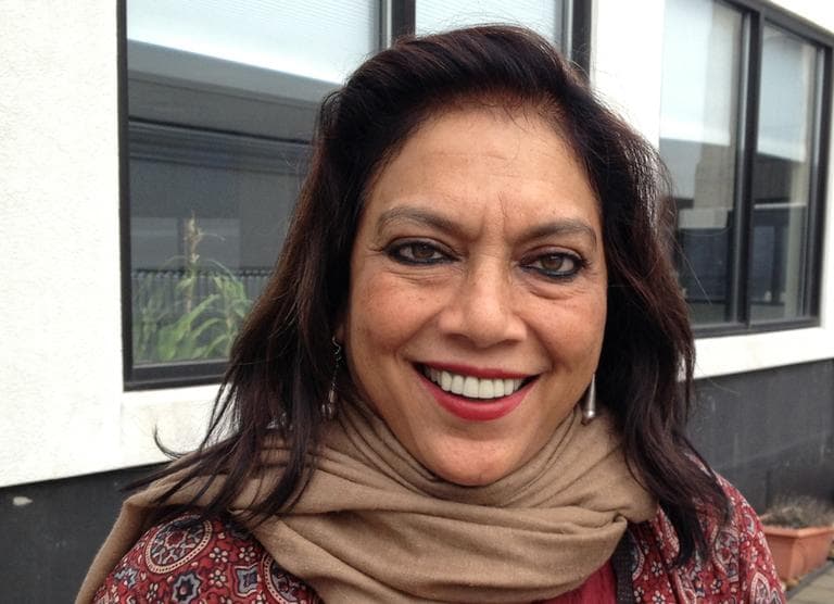 Film director Mira Nair is pictured at the Here &amp; Now studios in Boston. (Here &amp; Now)