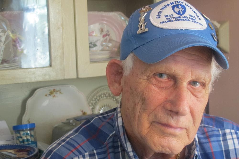 Edwin Bud Waite, wearing his 65th Infantry division hat (Andrea Shea/WBUR)