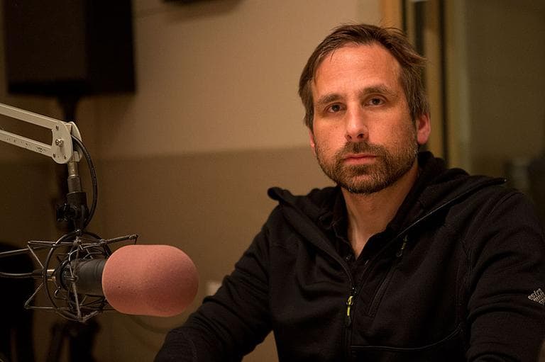 Ken Levine in the On Point studio (photo by Jesse Costa, WBUR)