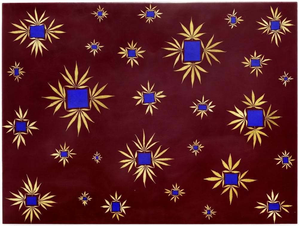Fred Tomaselli's 1992 painting "Wow and Flutter ," featuring acrylic, leaves, and resin on panel. (© The Artist / Courtesy James Cohan Gallery, New York/Shanghai)