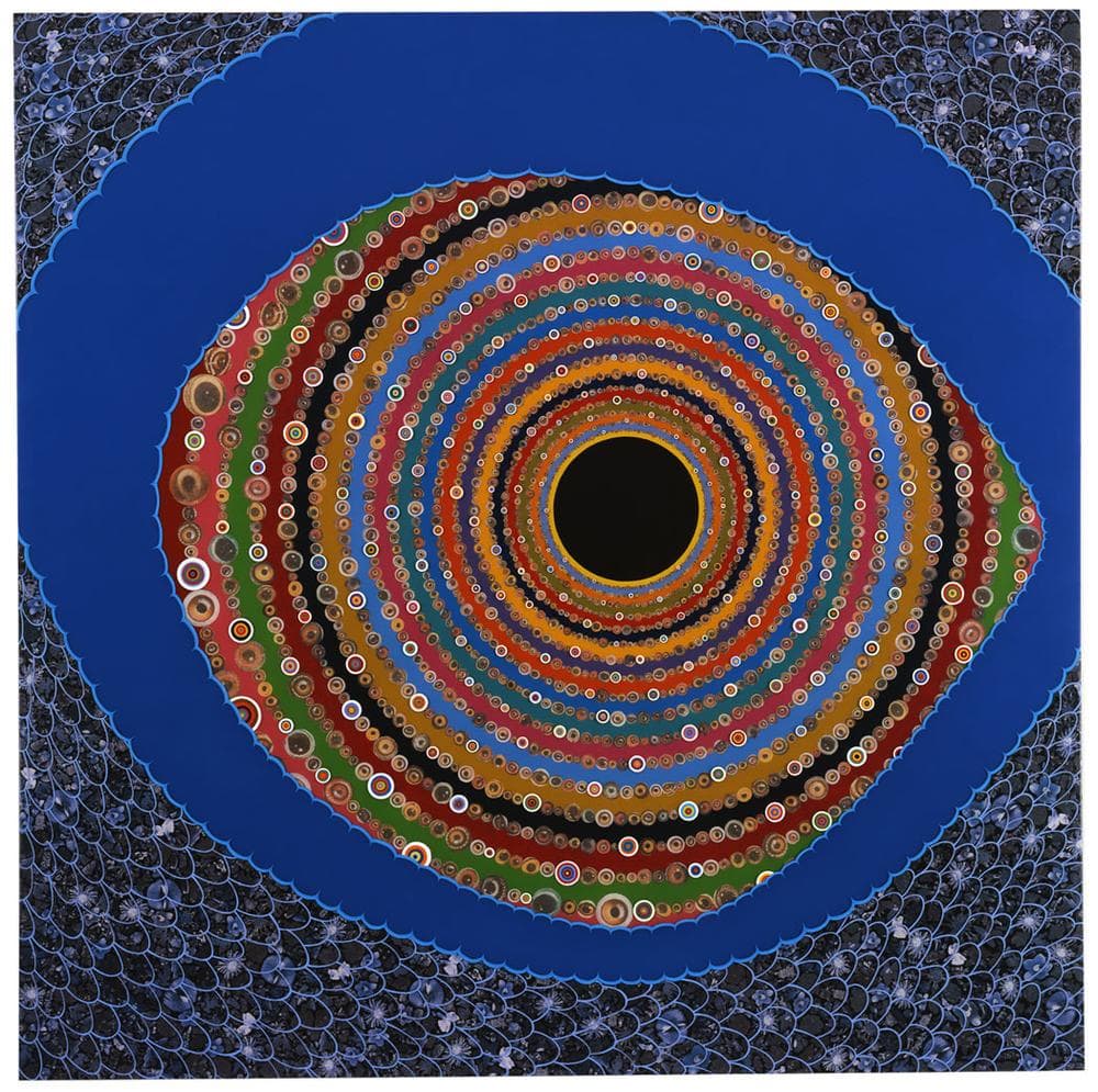 Fred Tomaselli's 2009 painting "Big Eye," with photocollage, acrylic and resin on wood panel. (© The Artist / Courtesy James Cohan Gallery, New York/Shanghai)