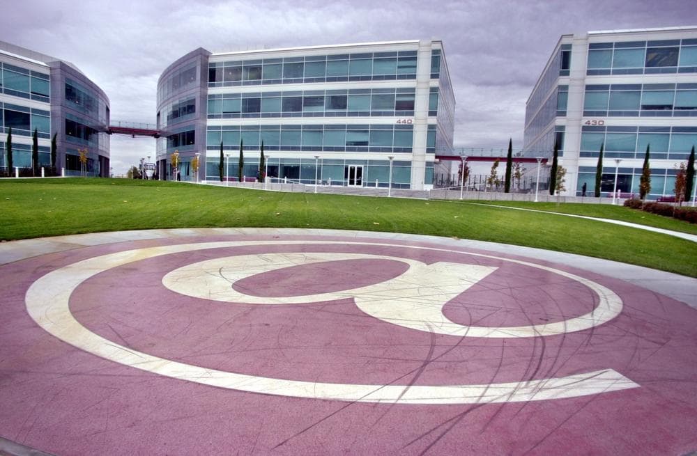 A giant "at" sign is shown in front of the ExciteAtHome headquarters in Redwood City, Calif. in 2001. (AP)