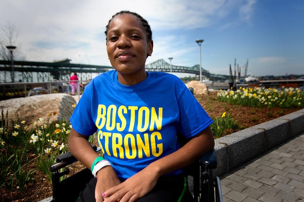Mery Daniel outside the Spaulding Rehabilitation Hospital in Charlestown (Jesse Costa/WBUR)