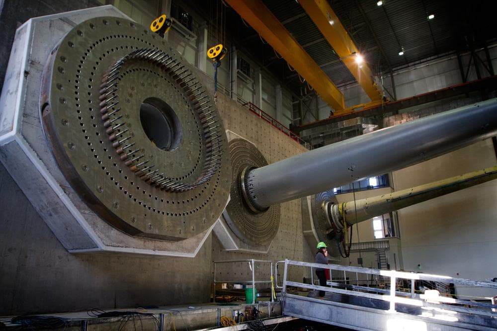 The mounting bases for the turbine blades. (Jesse Costa/WBUR)