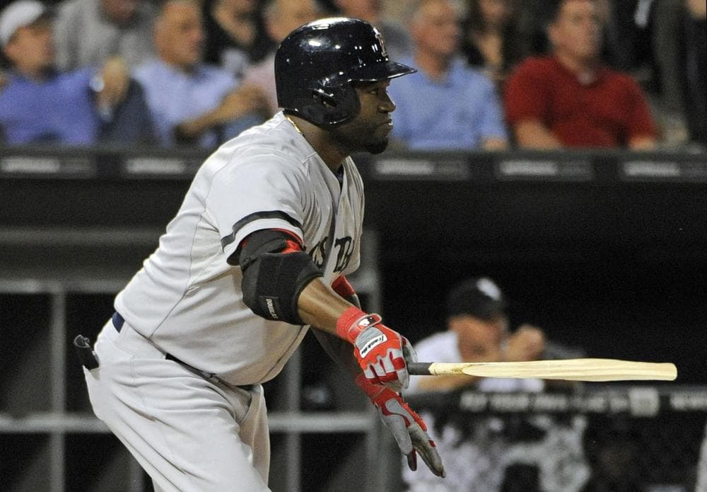 Designated hitter David Ortiz gets a broken bat single to break up White Sox starter Jose Quintana's bid for a no-hitter in the seventh inning. (AP)
