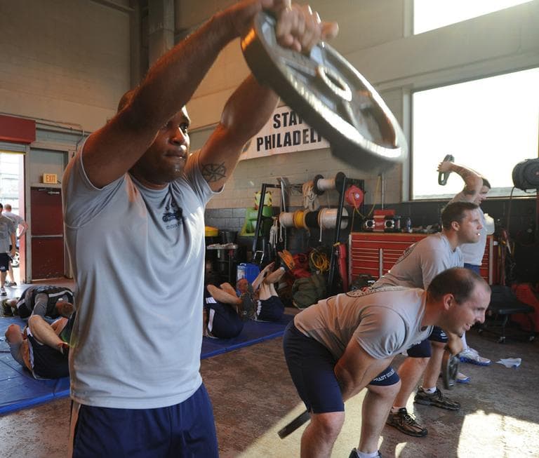 Petty Officer 3rd Class Abimelec Apolinaris, a machinery technician at Coast Guard Station Philadelphia, does high intensity interval training with his crew at the station, Aug. 2, 2012. The station's entire crew does the training together every Monday, Wednesday and Friday morning. (Petty Officer 3rd Class Cynthia Oldham, U.S. Coast Guard/Flickr)