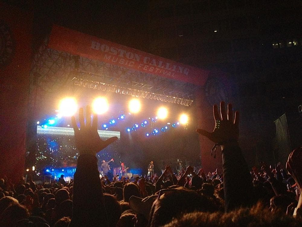 Fans cheer for The National, Boston Calling's last performing band until September. (Emma-Jean Weinstein/WBUR)