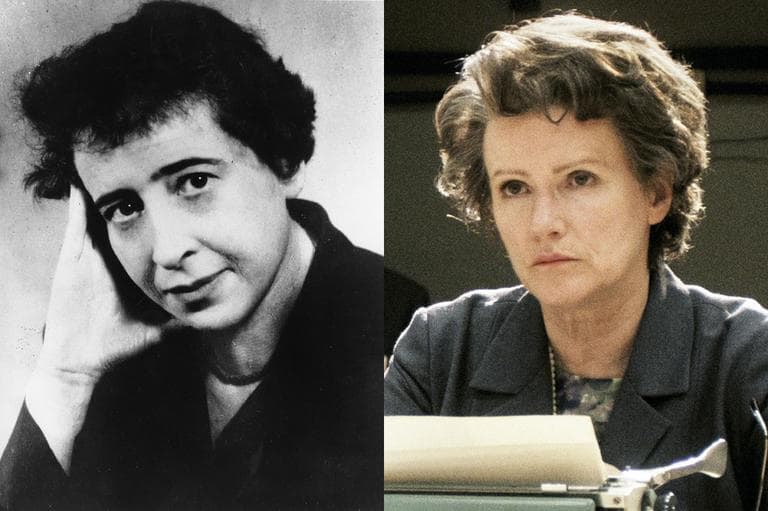 LEFT: Political philosopher Hannah Arendt in 1954. (AP) RIGHT: Barbara Sukova plays Hannah Arendt in the feature film "Hannah Arendt" by Margarethe von Trotta. (Heimatfilm, NFP, DAPD/AP)