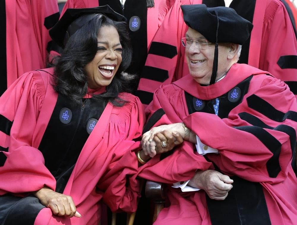 Oprah Winfrey and Menino at the Harvard University commencement ceremony in Cambridge in May 2013. (Elise Amendola/AP)