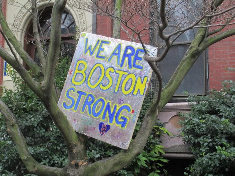 The phrase "Boston Strong" was one of the first rallying cries in the wake of the Boston Marathon bombings. T-shirts, posters and stickers were produced in a matter of hours after the events on April 15. (flickr/craig a michaud)