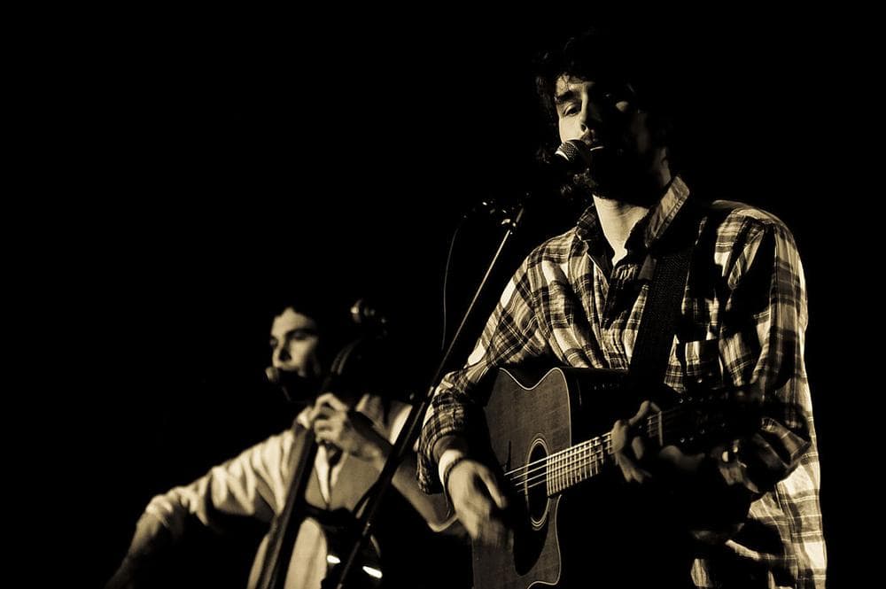 Guitarist Tim Harrington and cellist Paul Wright of the singer-songwriter duo Tall Heights. (David McWilliams/Courtesy of Tall Heights)