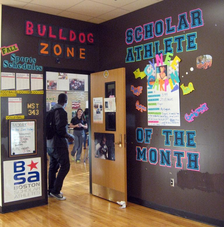 Boston Scholar Athletes, which funds athletics programs for Boston Public Schools high school students, also sponsors learning centers, like this one at the Jeremiah E. Burke High School in Dorchester. (Jesse Costa/WBUR)