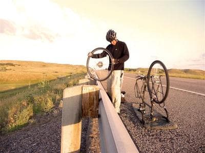 Boudreau, now 43, is getting a PhD in communications at UMass Amherst and recently rode his bike across the U.S. (Courtesy)