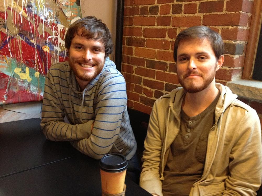 "Haverhill Experimental Film Festival" co-founders (and twin brothers) Brendan (left) and Jeremy Smyth at Haverhill’s Wicked Big Cafe. (Erin Trahan)