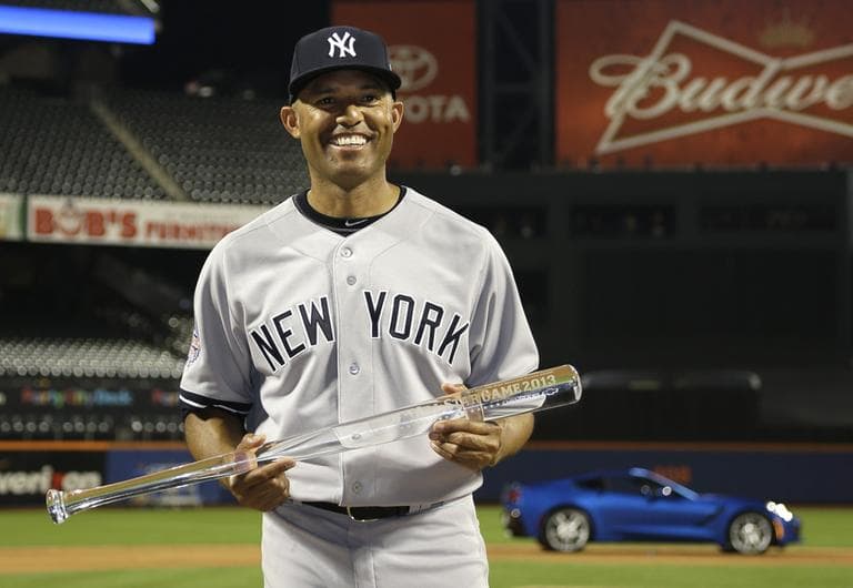 Mariano Rivera, of the New York Yankees, poses with the MVP trophy after the American League won the 2013 MLB All-Star