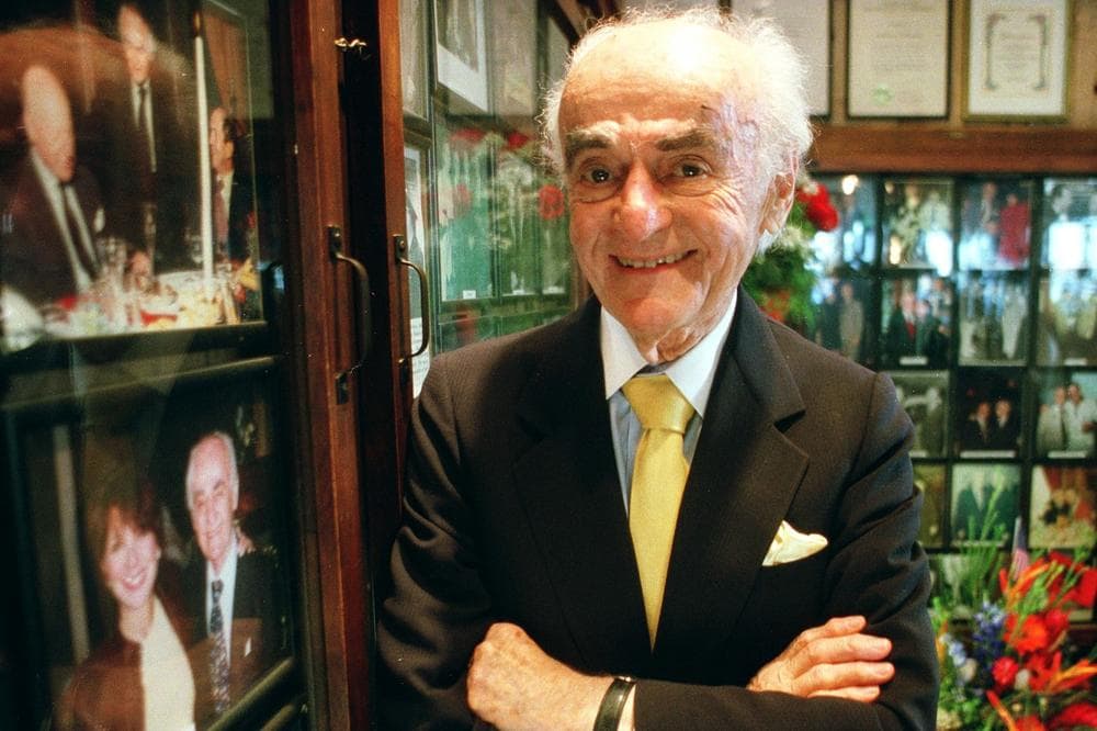 This 2001 file photo shows Anthony Athanas, 93, founder of Anthony's Pier 4, at his restaurant. Athanas died in 2005. (Patricia McDonnell/AP)