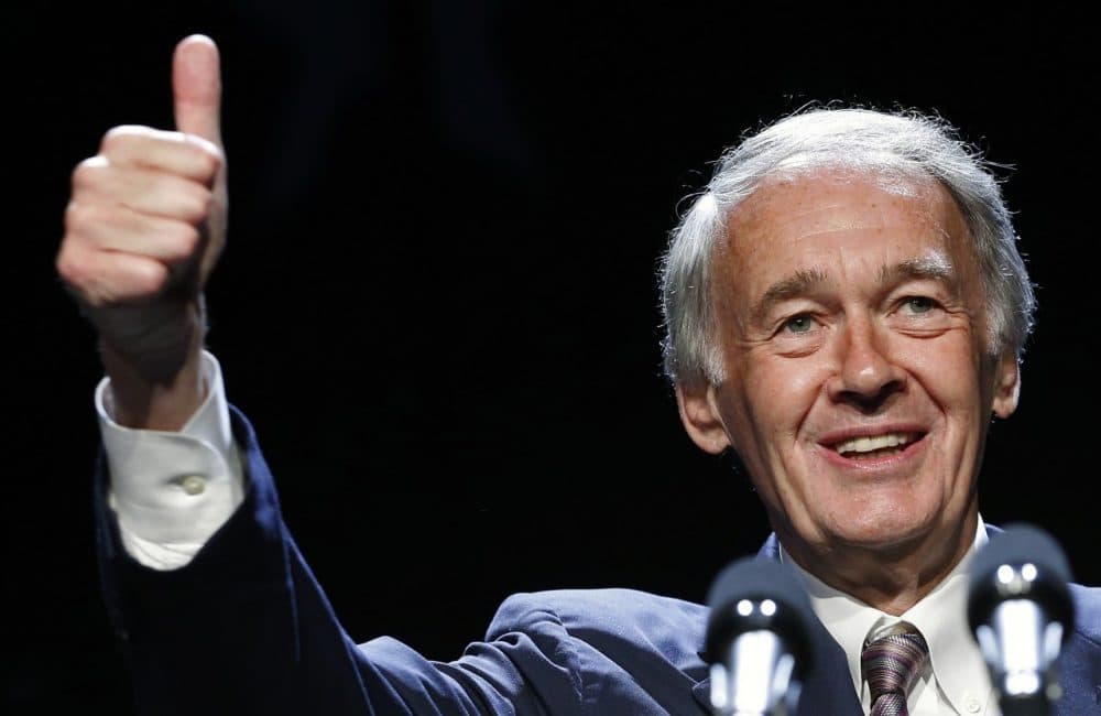 Senator-elect Ed Markey gives a thumbs-up while speaking at the Massachusetts state Democratic Convention in Lowell, Mass., Saturday, July 13, 2013. (AP)