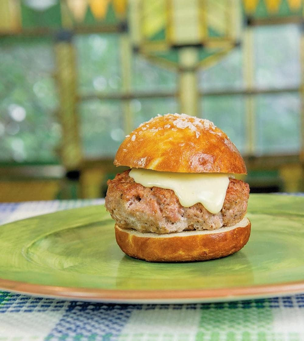 The brat burger offers a twist on a classic street snack.