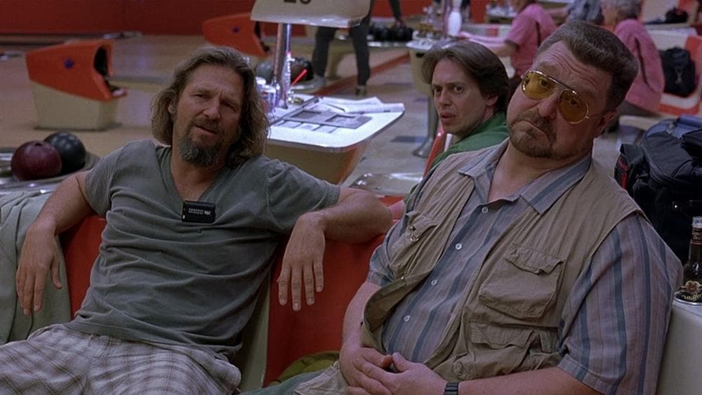 Actors Jeff Bridges, John Goodman and Steve Buscemi are pictured in a scene from "The Big Lebowski." (Working Title Films)